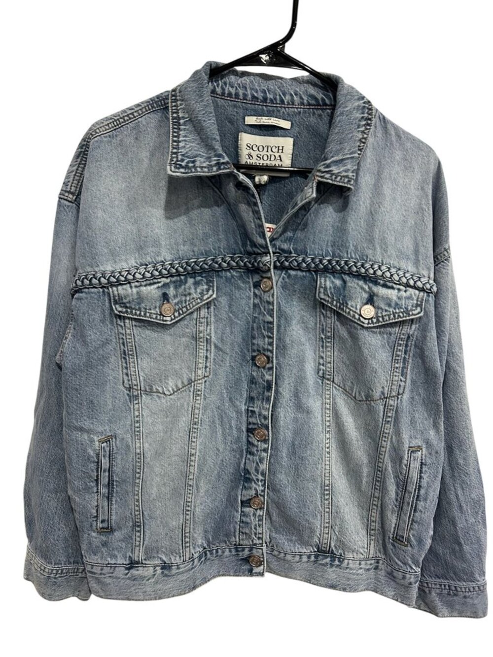 Scotch & Soda Small Denim Jacket Braided Detail Light Wash Classic Preppy NWT